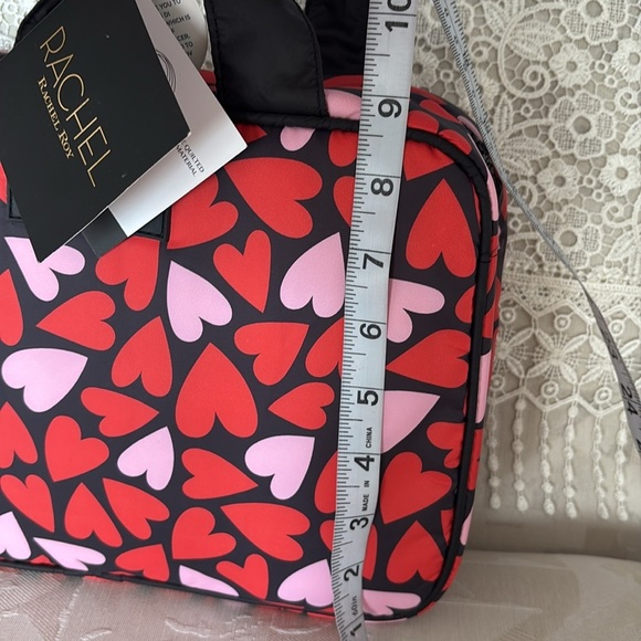 NWT Rachel Roy Red Pink Heart Pattern hanging valet cosmetic travel case Bag zip - Picture 8 of 12